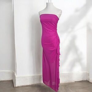 Y2K Pink Strapless Dress fushia glam S fairy luxury gown